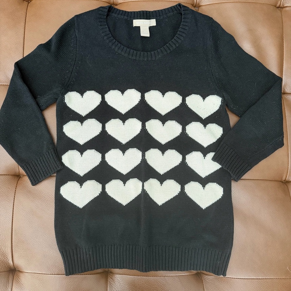 Banana Republic Black Sweater with White Heart Design EUC